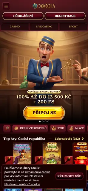 Úvodní stránka s uvítacím bonusem na webu Casoola